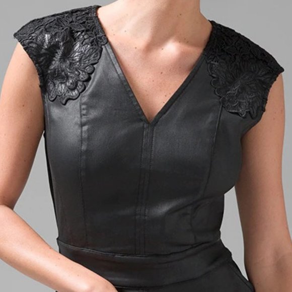 WHBM NWT WITH POCKETS! WASHABLE Coated Denim Lace Dress Faux Leather MANY SIZES - Picture 7 of 8